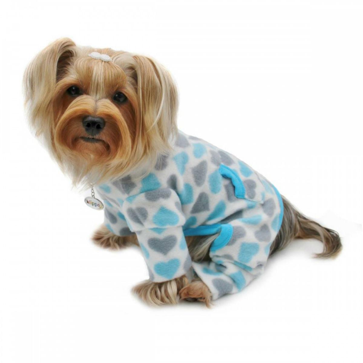 Klippo Hearts Turtleneck Fleece Dog Pajamas - Blue and Gray