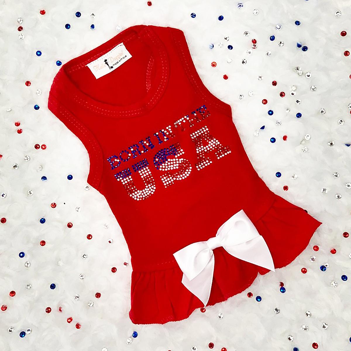 Hello Doggie Born in the USA Dog Dress - Red