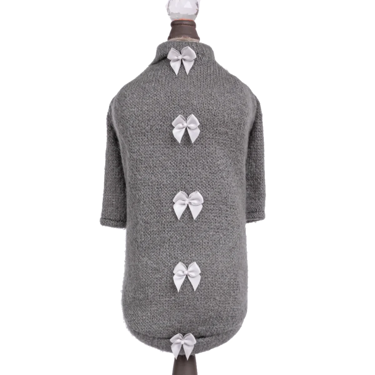 Hello Doggie Dainty Bow Dog Sweater - Pewter Gray