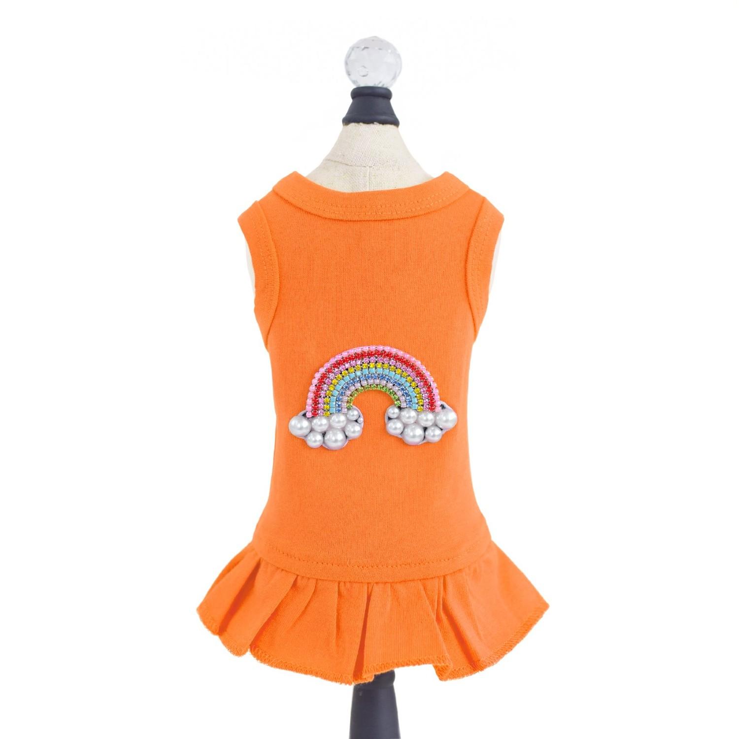 Hello Doggie Rainbow Dog Dress - Orange