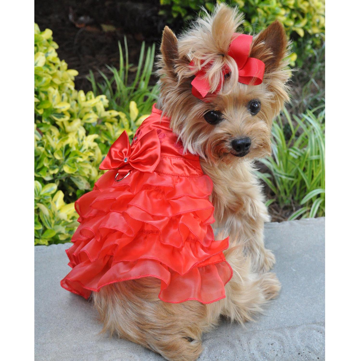 Holiday Dog Harness Dress by Doggie Design - Red Satin