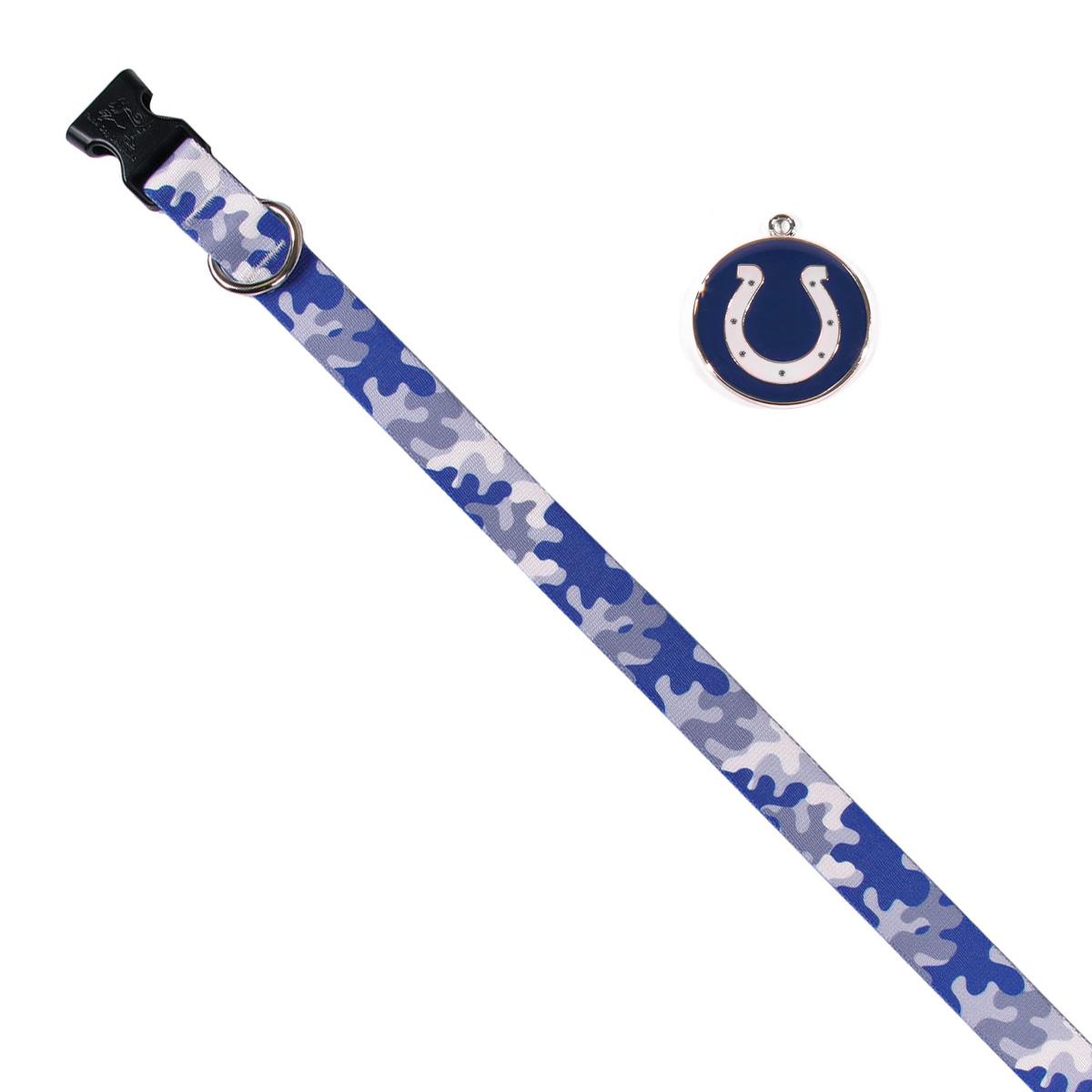 Indianapolis Colts Team Camo Dog Collar and Tag by Yellow Dog