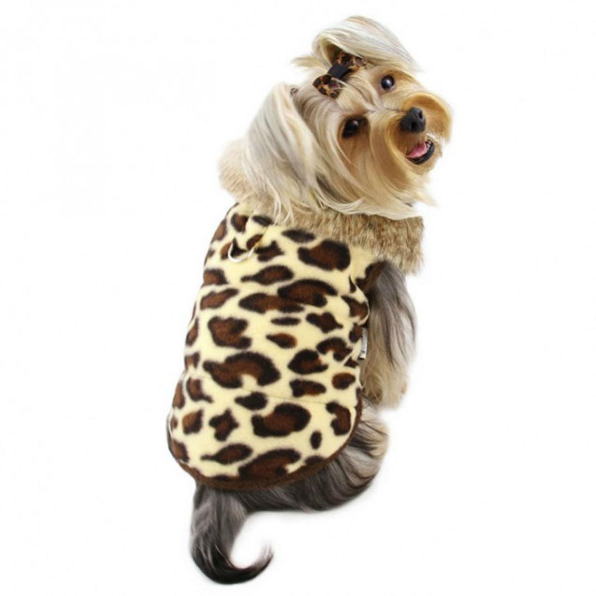 Klippo Leopard Print Dog Vest with Fur Collar