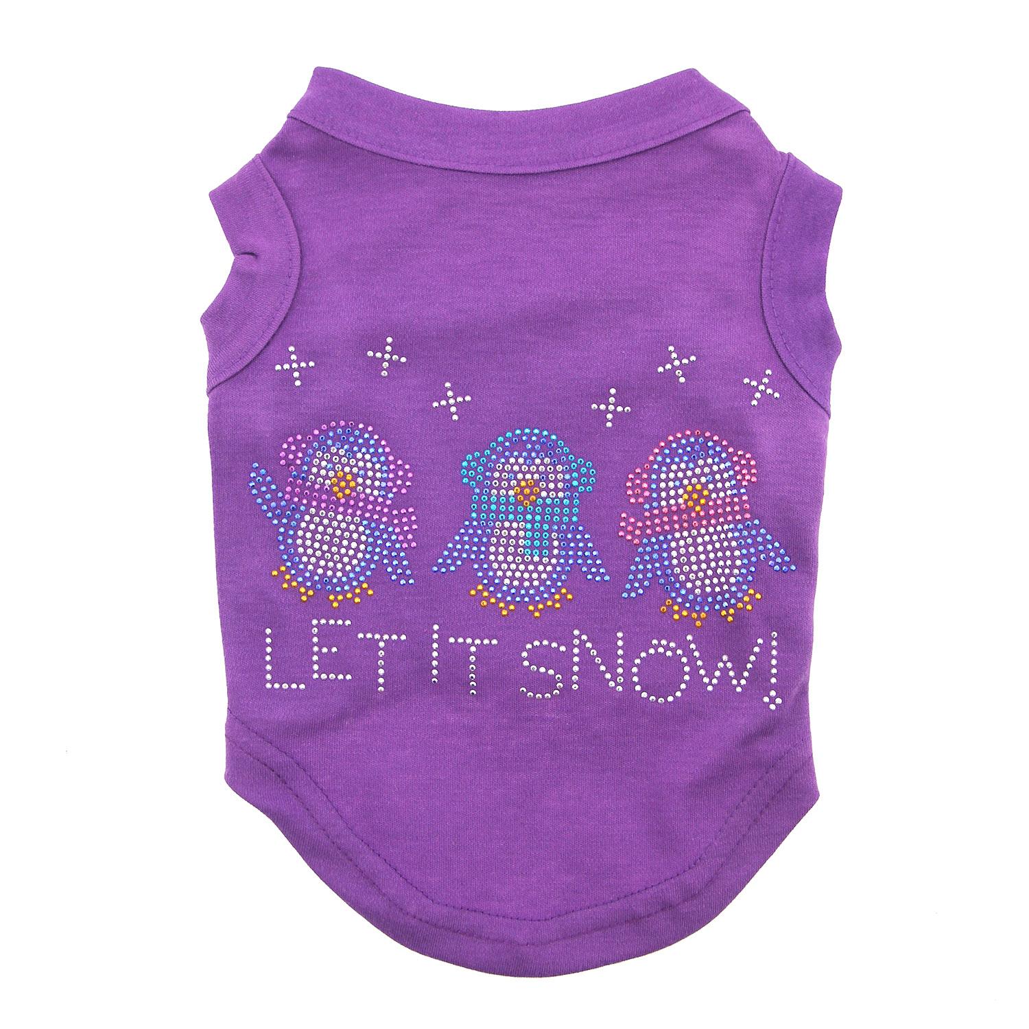Let it Snow Penguins Rhinestone Dog Shirt - Purple