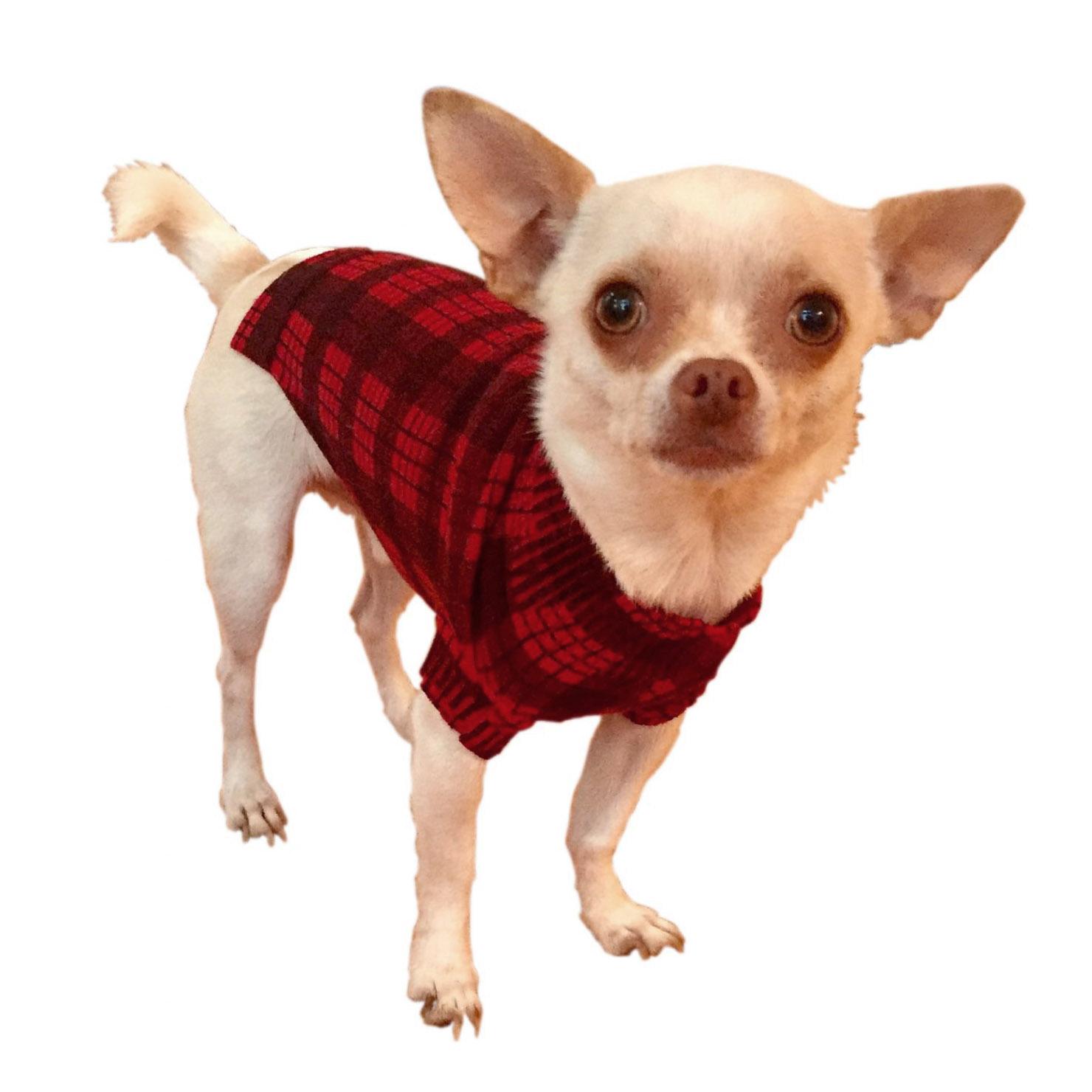 The Dog Squad Londoner Plaid Mock Neck Dog Sweater - Red