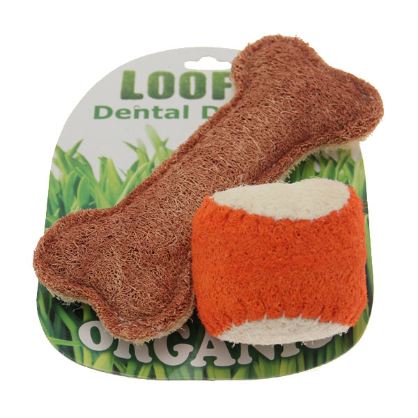 Hip Doggie Loofah Dental Dog Toy Combo - Ball & Bone