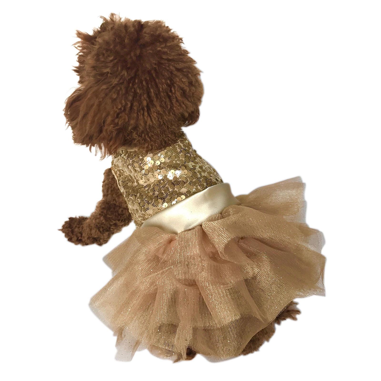 The Dog Squad Marilyn Sequin Fufu Tutu Dog Dress - Light Gold