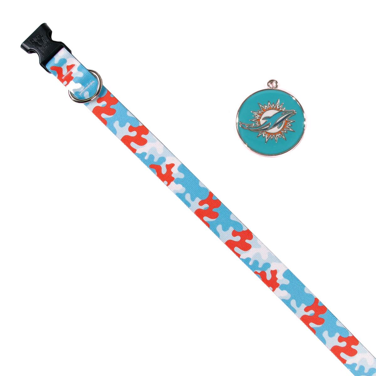 Miami Dolphins Team Camo Dog Collar and Tag by Yellow Dog
