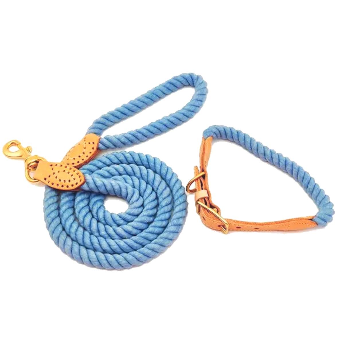 The MODERN PET CO. Let's Stroll Rope Dog Collar and Leash Set - Light Blue