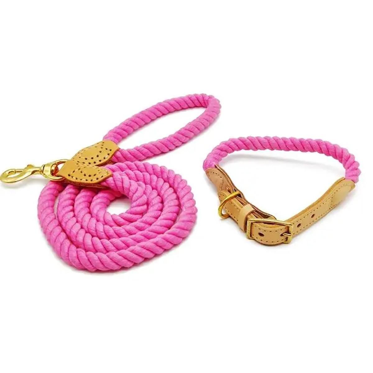 The MODERN PET CO. Let's Stroll Rope Dog Collar and Leash Set - Pink