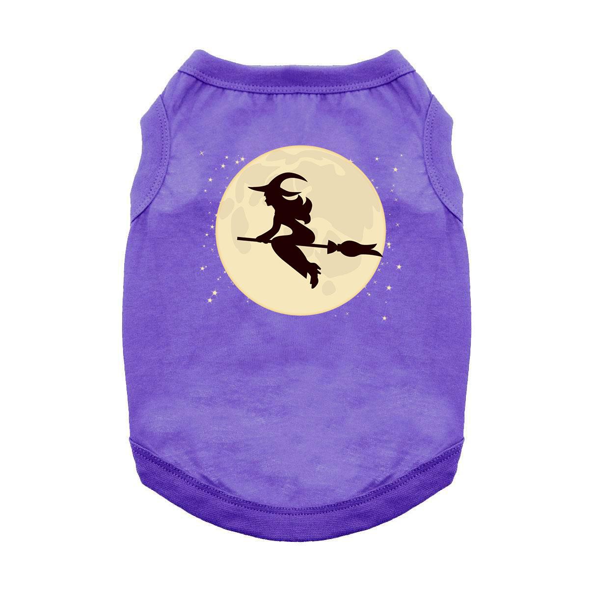 Moonlight Witch on a Broom Dog Shirt - Purple