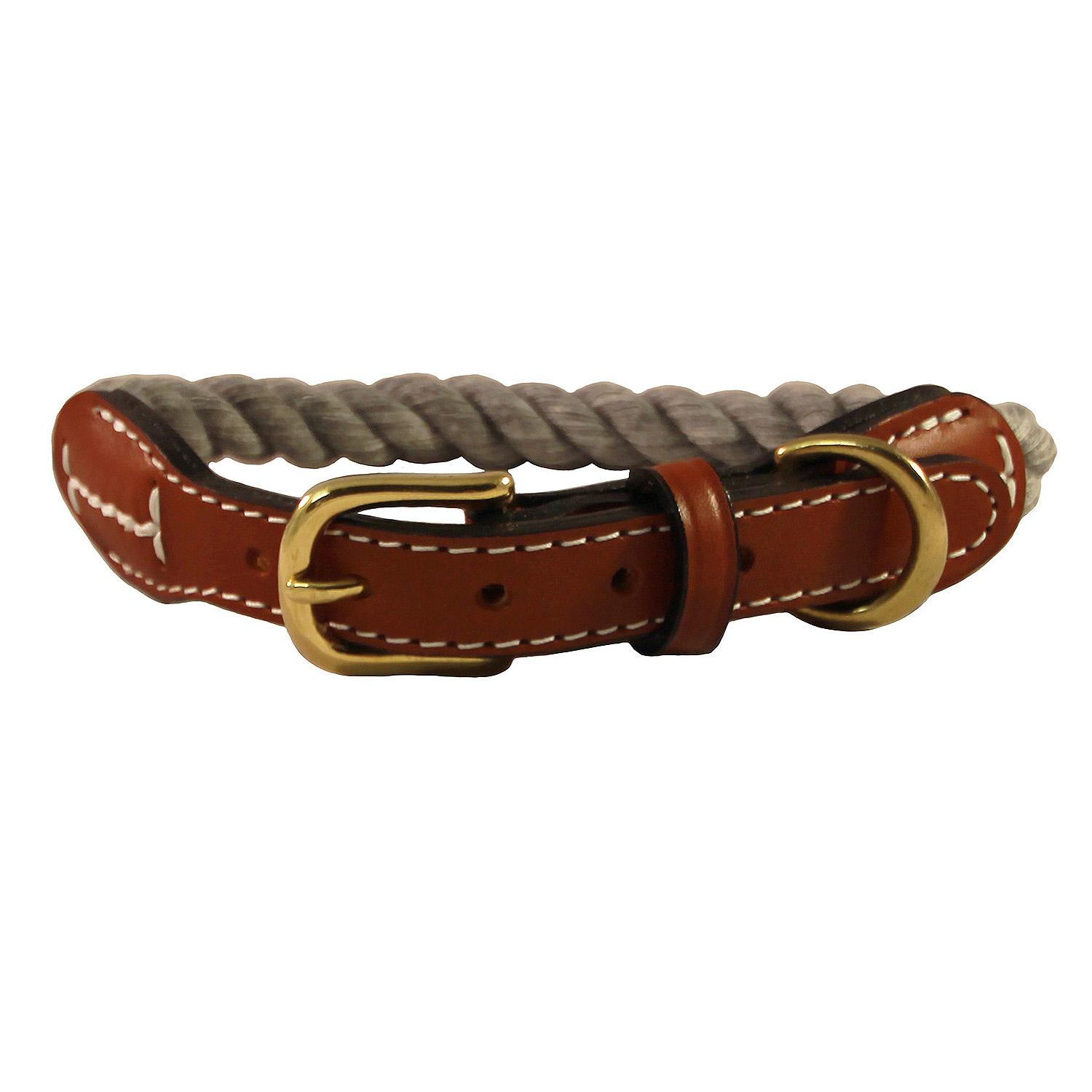 Auburn Leathercrafters Natural Cotton and Leather Rope Dog Collar - Grey