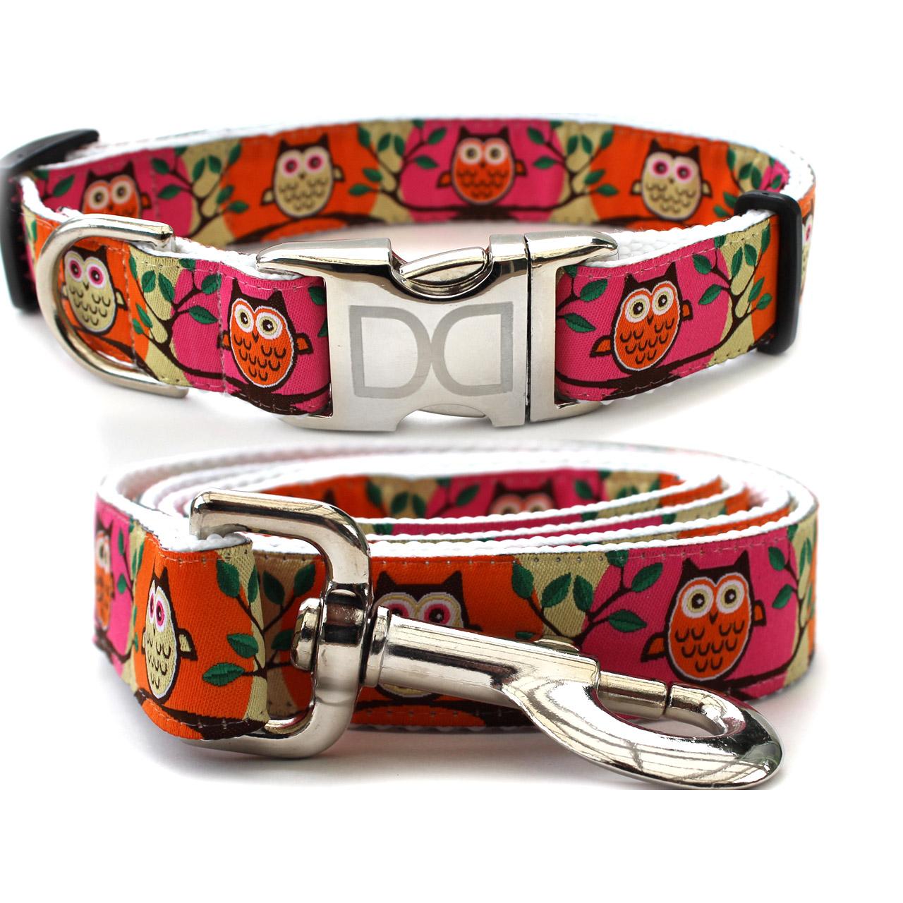 Diva Dog H'Owl Pink and Pumpkin Dog Collar and Leash Set