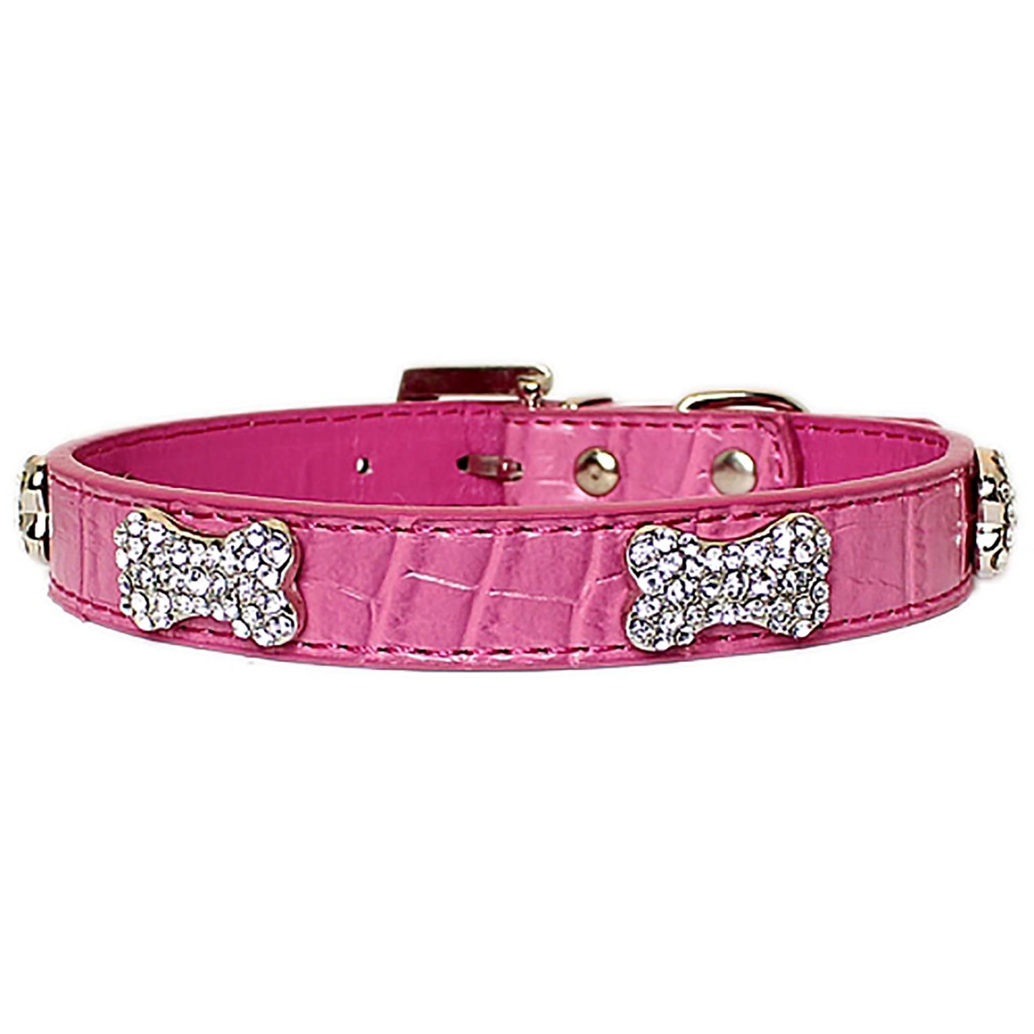 Parisian Pet Luxury Croc & Rhinestone Bones Dog Collar - Pink