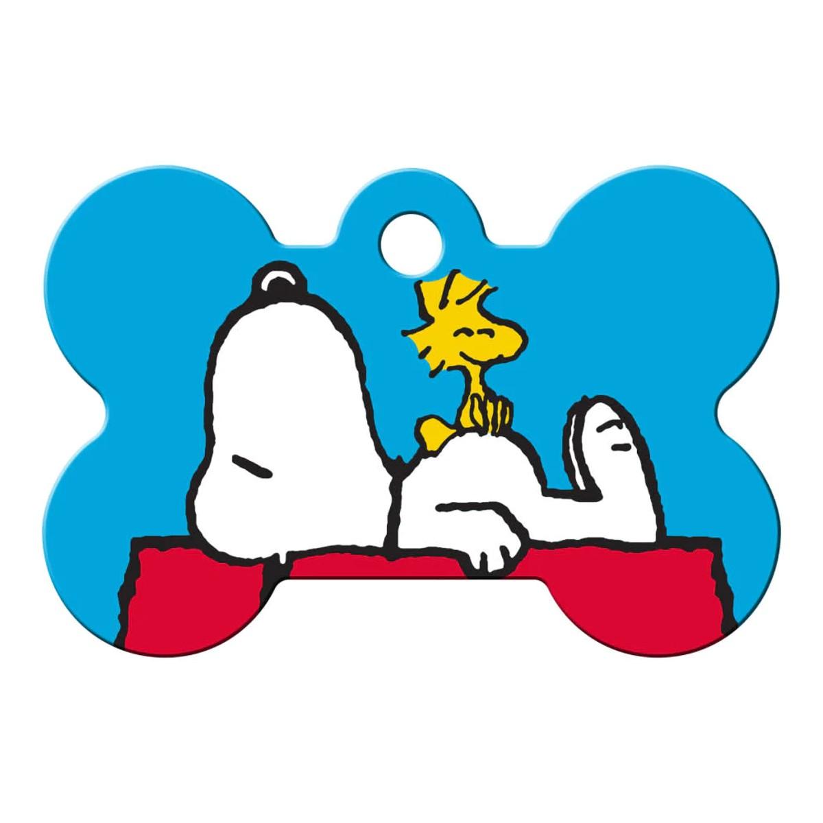 Peanuts Bone Large Engravable Pet I.D. Tag - Snoopy & Woodstock