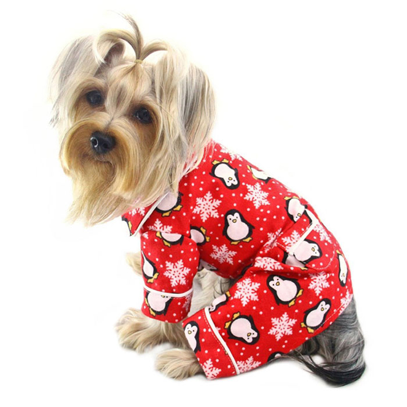 Klippo Penguins and Snowflakes Flannel Dog Pajamas - Red