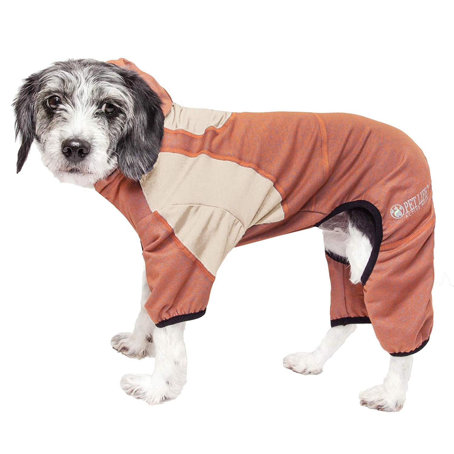 Pet Life ACTIVE Fur-Breeze Performance Full Body Warm-Up Dog Hoodie - Teracotta and Tan