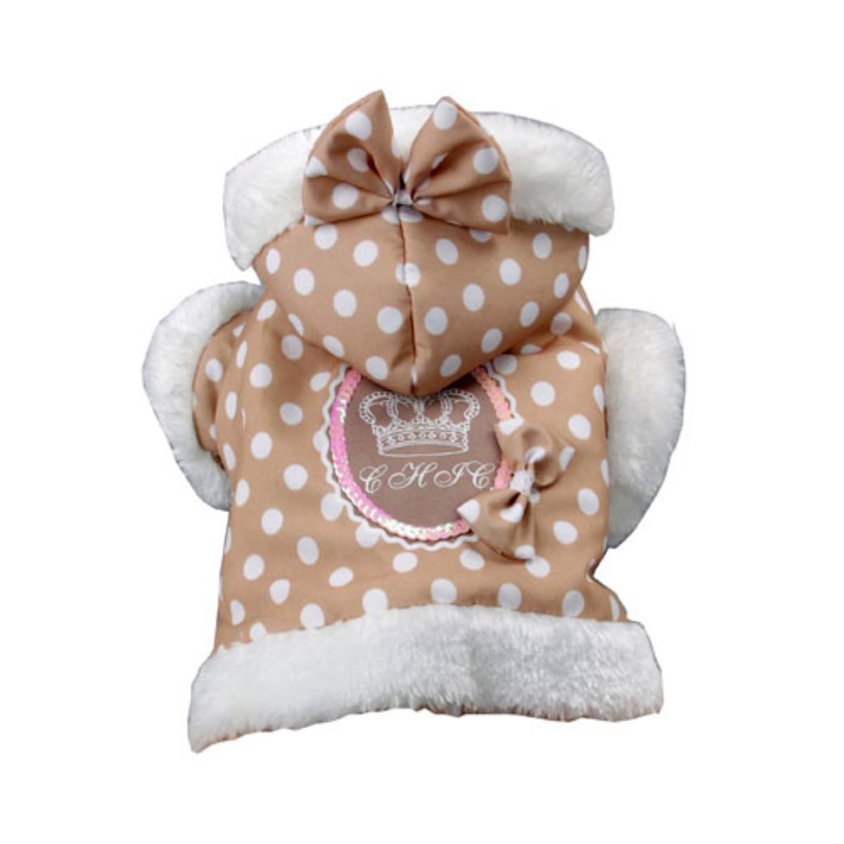 Pet Life Bow-Couture Polka-Dot Bowed Insulated Dog Jacket - Brown