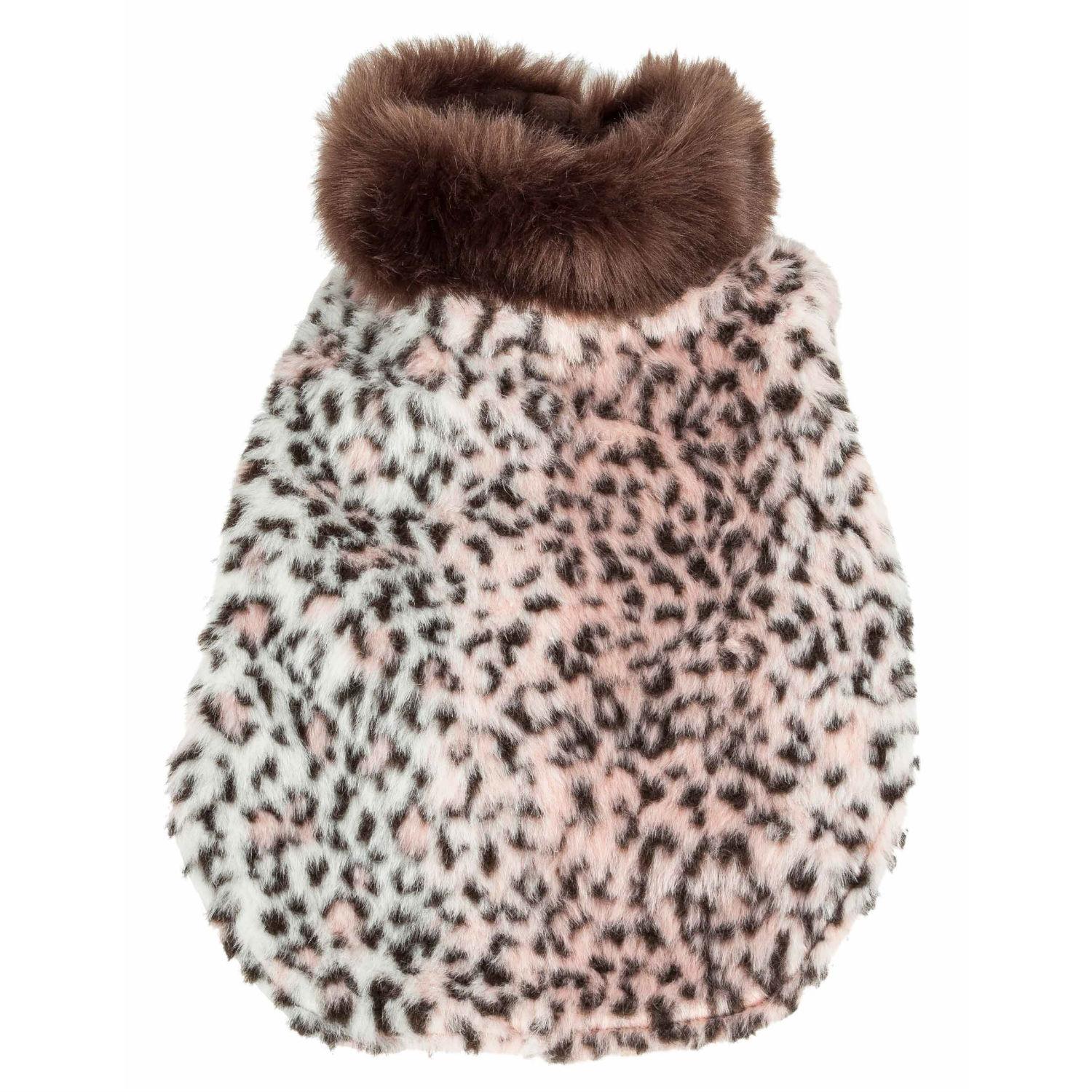 Pet Life Luxe Furracious Cheetah Mink Fur Dog Coat - Light Pink, Black and Brown