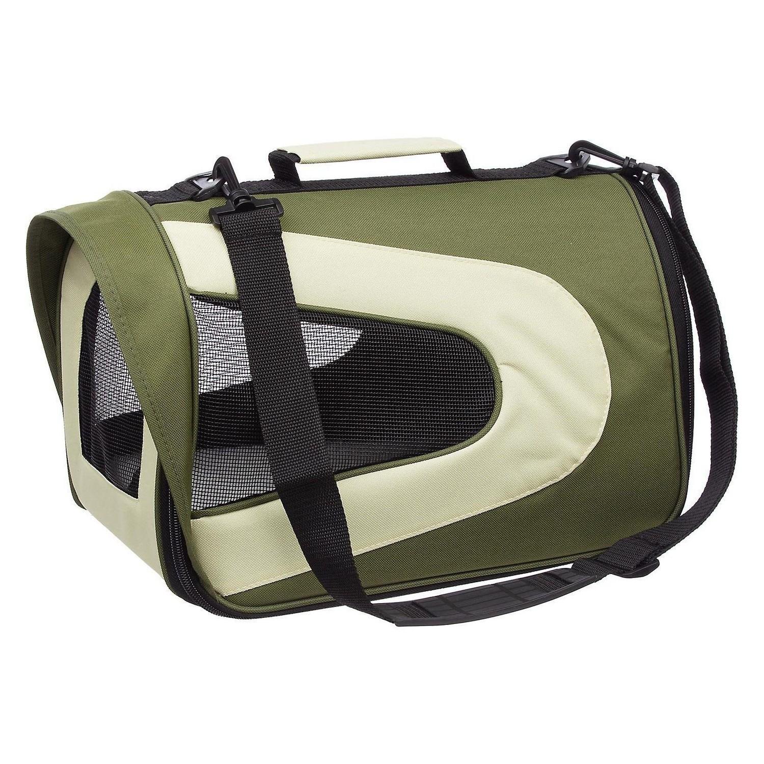 Pet Life Sporty Mesh Collapsible Dog Carrier - Green/Khaki