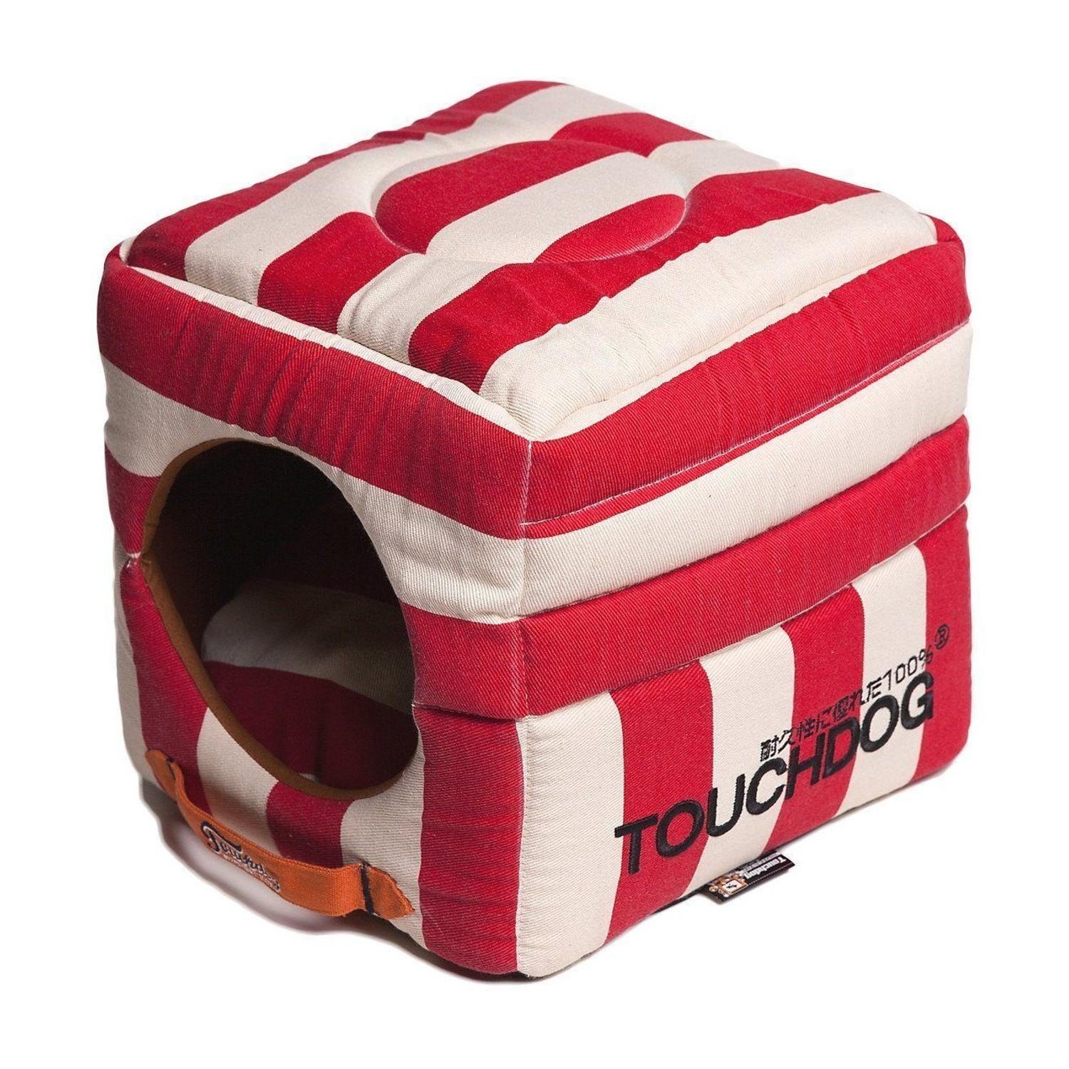 Pet Life Touchdog Polo-Striped 2-in-1 Collapsible Dog and Cat Bed - Red and White