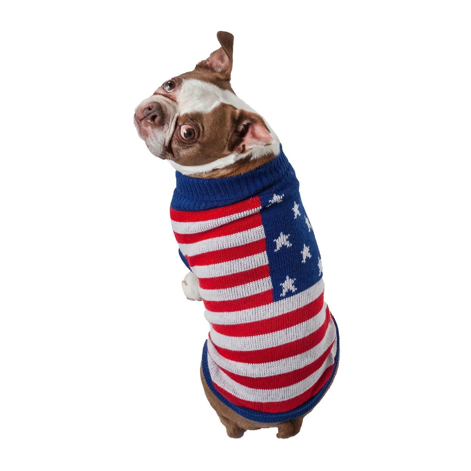 Pet Life Heavy Cable Knitted Ribbed Turtle Neck Dog Sweater - Patriot Independence Star