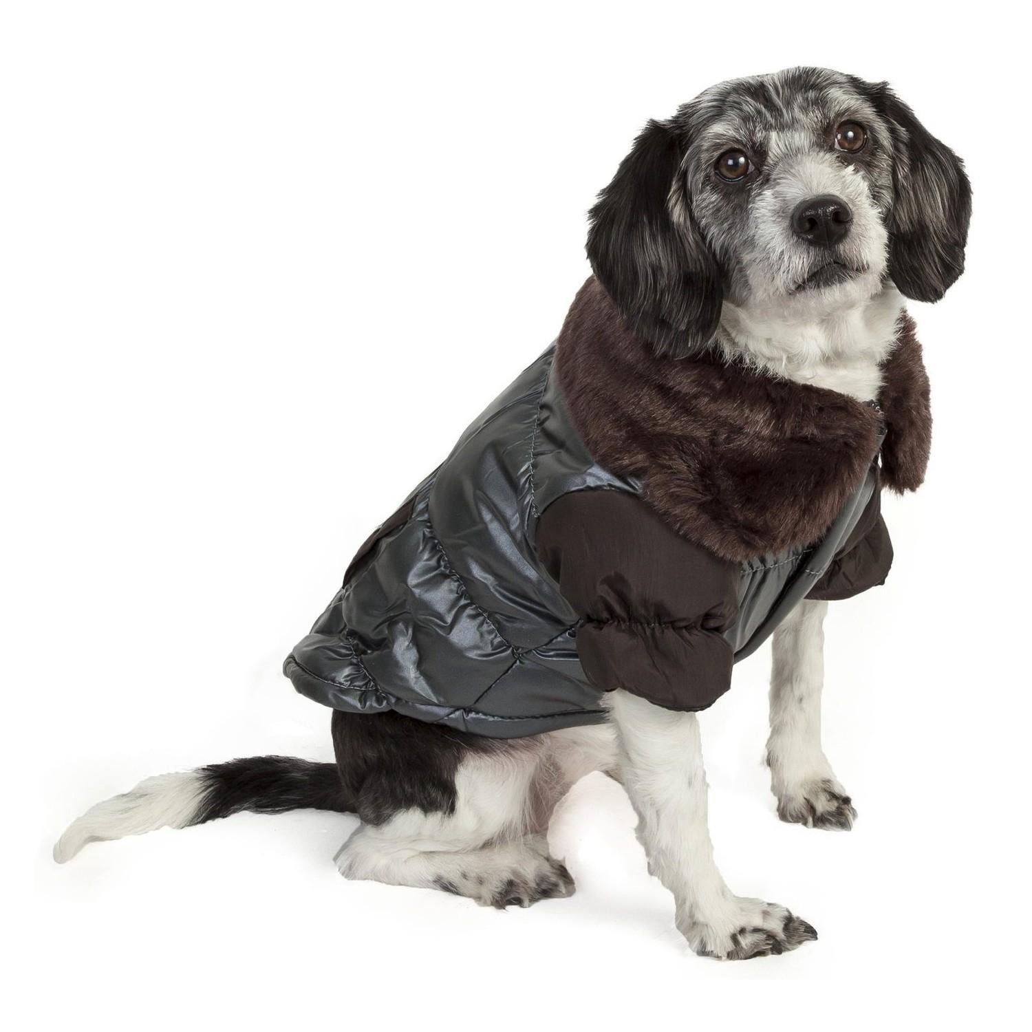 Pet Life Track-Collared Ultra Fur Dog Jacket - Brown