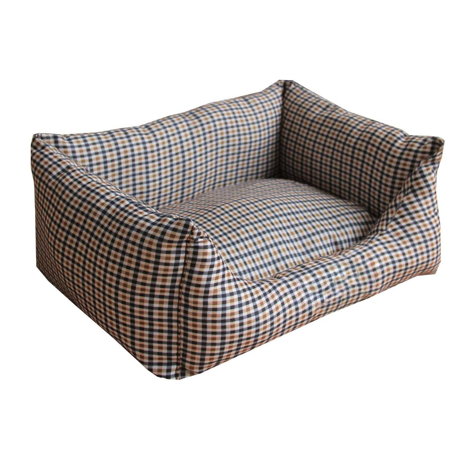 Pet Life Wick-Away Anti-Bacterial Water Resistant Rectangular Dog Bed - Light Brown and Blue Plaid