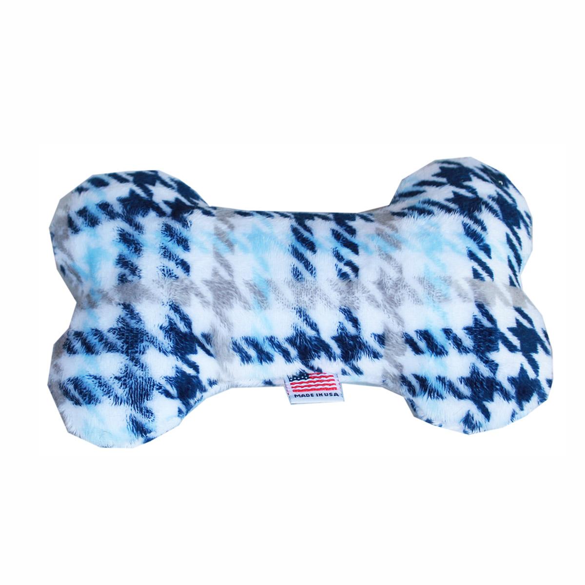 Plush Bone Dog Toy - Blue Plaid