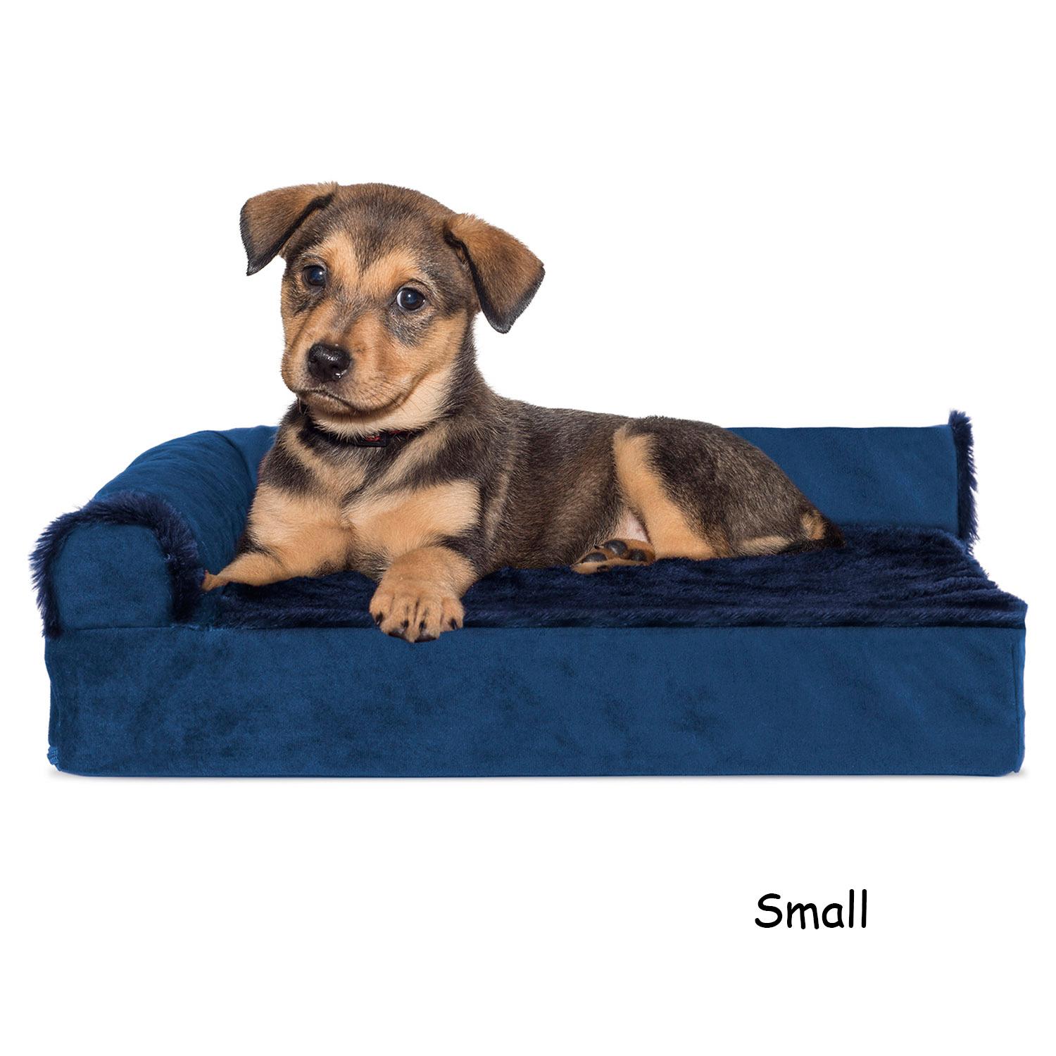 FurHaven Plush & Velvet Deluxe Chaise Lounge Orthopedic Sofa-Style Pet Bed - Deep Sapphire