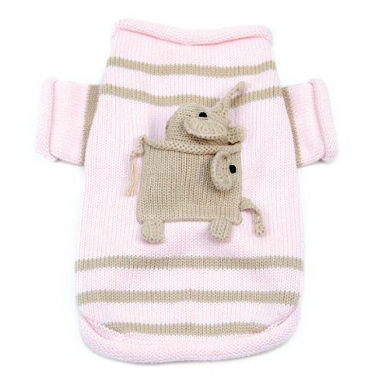 Oscar Newman Pocket Full Of Elephant Dog Sweater With Elephant Toy - Pink