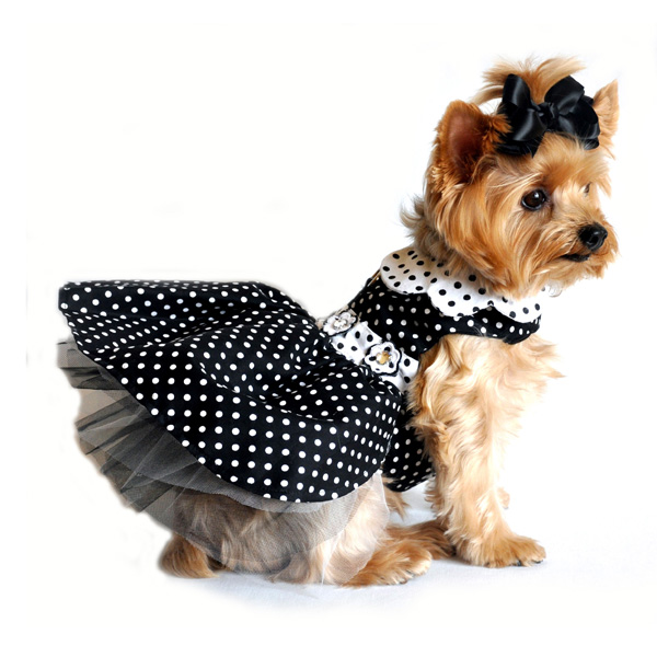 Polka Dot Dog Harness Dress by Doggie Design - Black and White