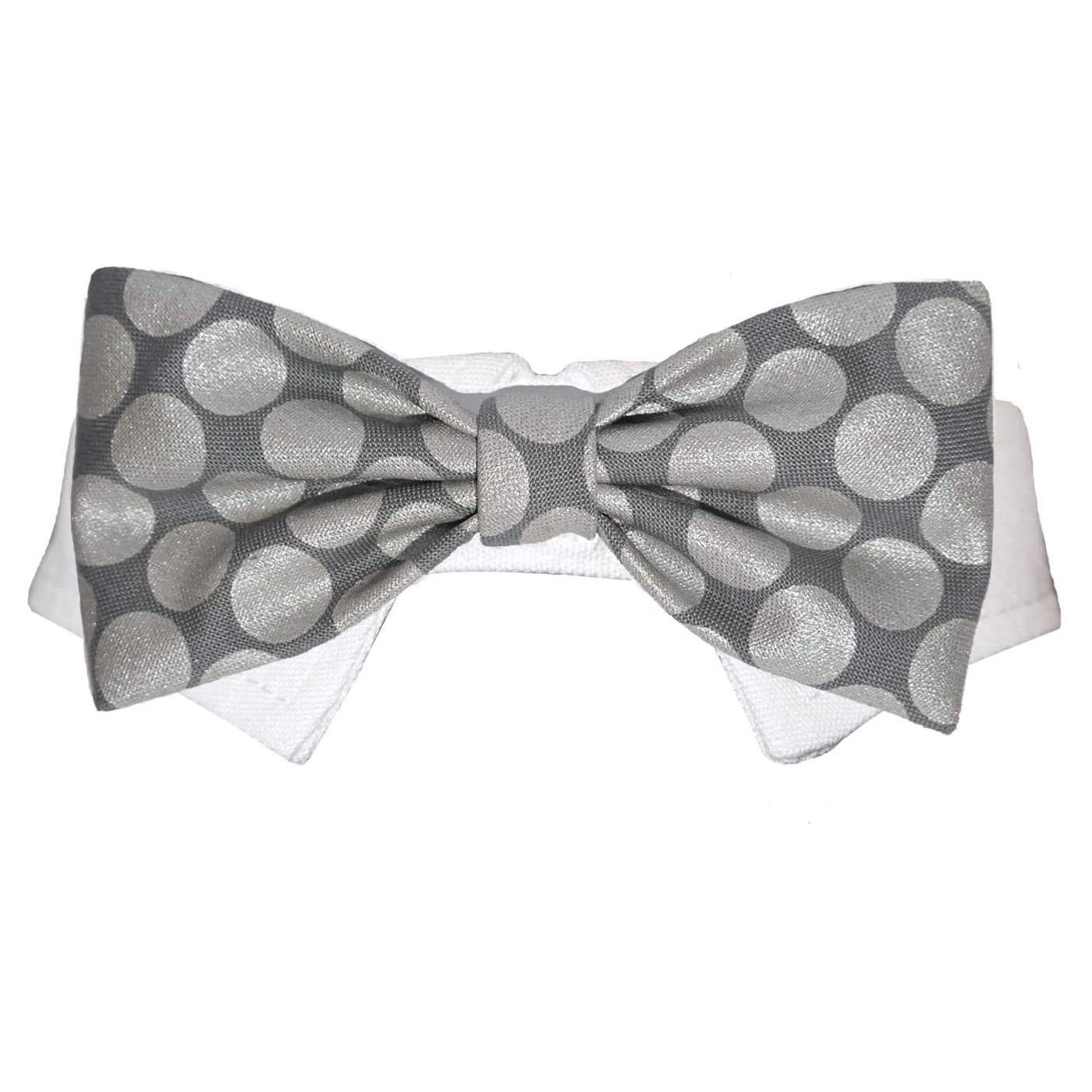 Pooch Outfitters Bentley Dog Shirt Collar and Bow Tie - Silver Polka Dot