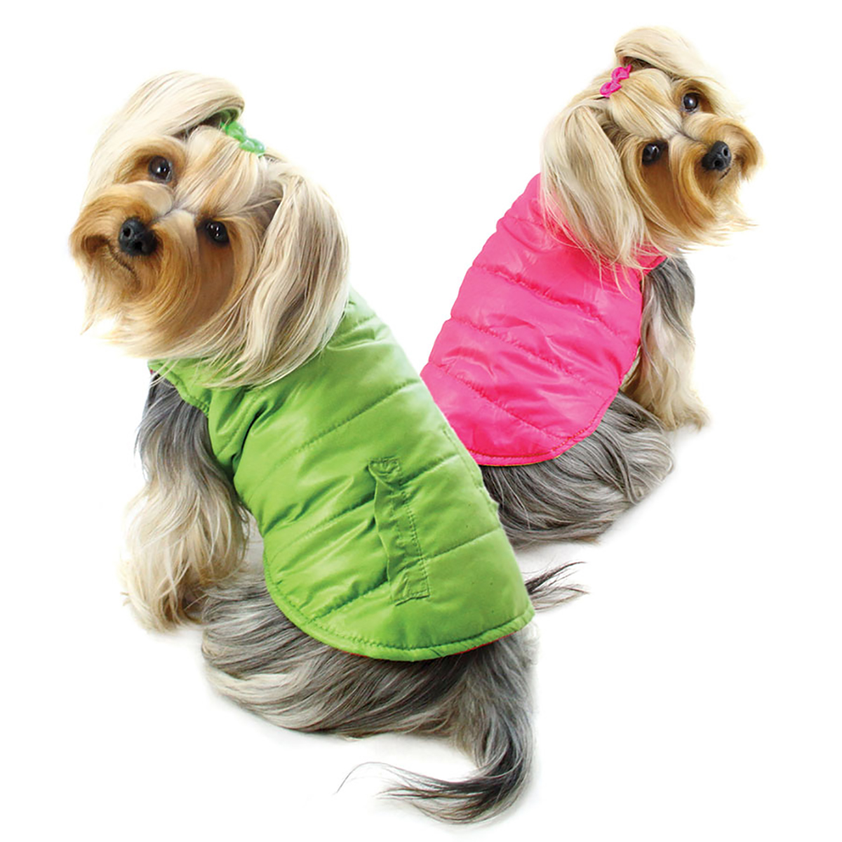Klippo Reversible Parka Dog Vest with Ruffle Trim - Lime and Pink