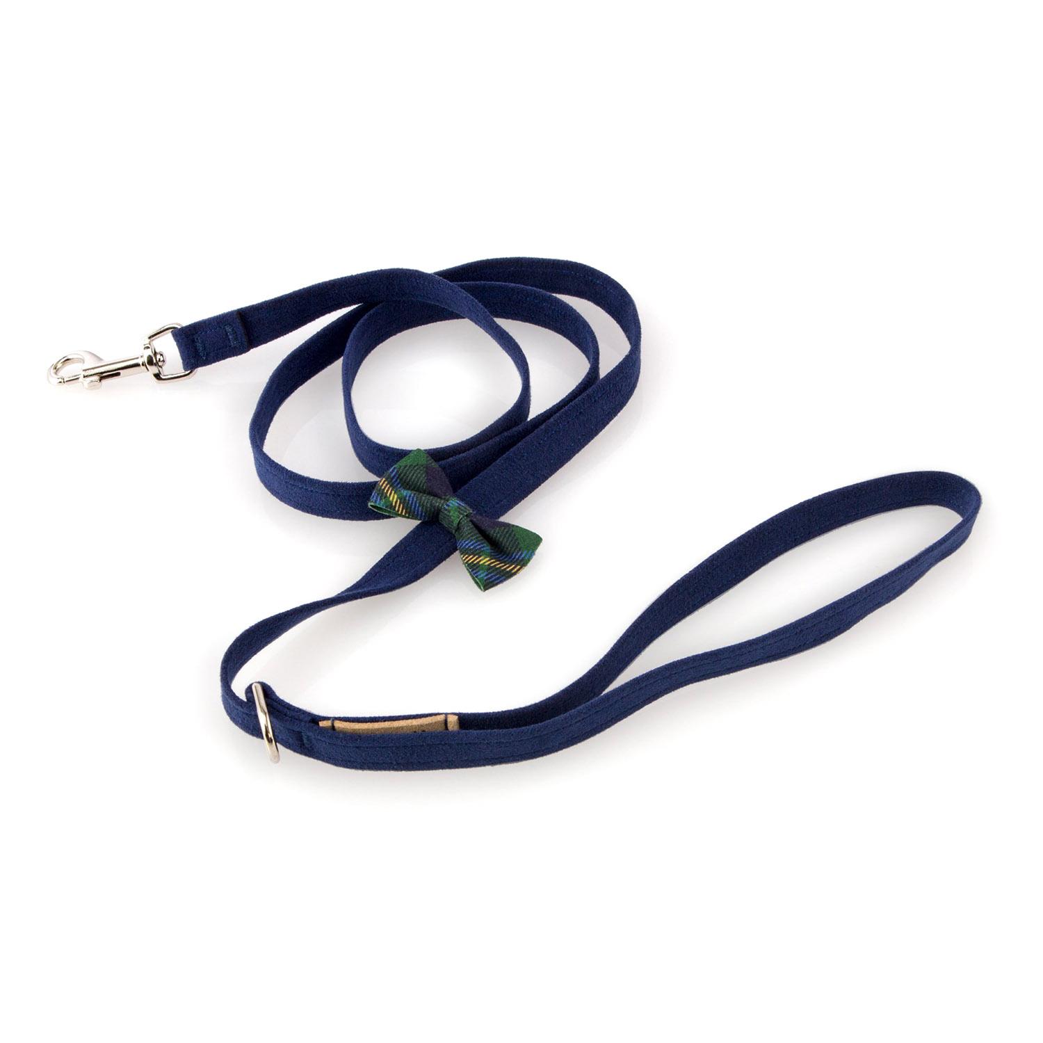 Scotty Bow Tie Dog Leash by Susan Lanci - Navy with Forest Plaid