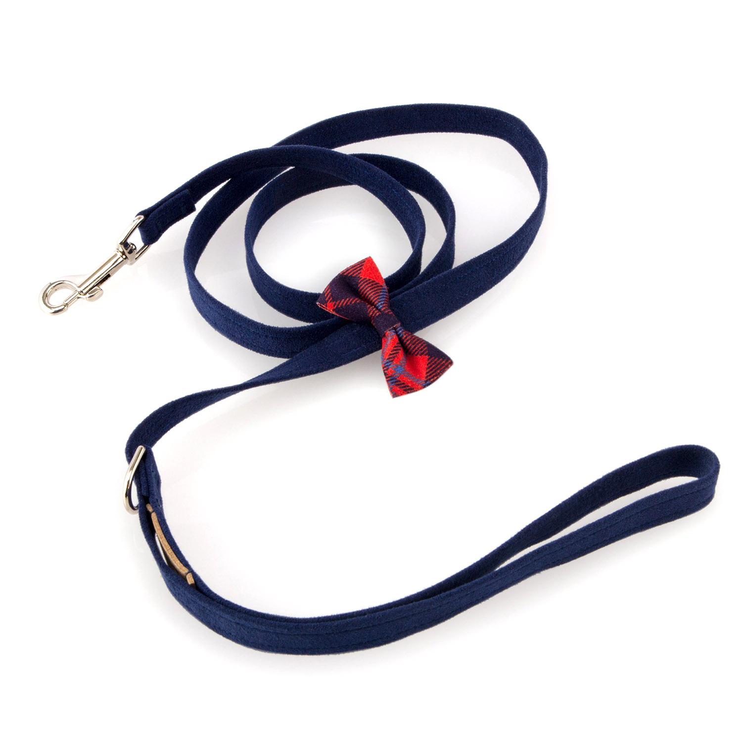 Scotty Bow Tie Dog Leash by Susan Lanci - Navy with Chestnut Plaid
