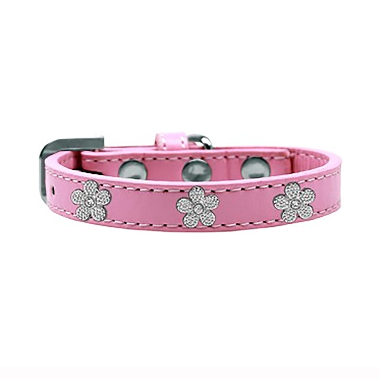 Silver Flower Widget Dog Collar - Light Pink