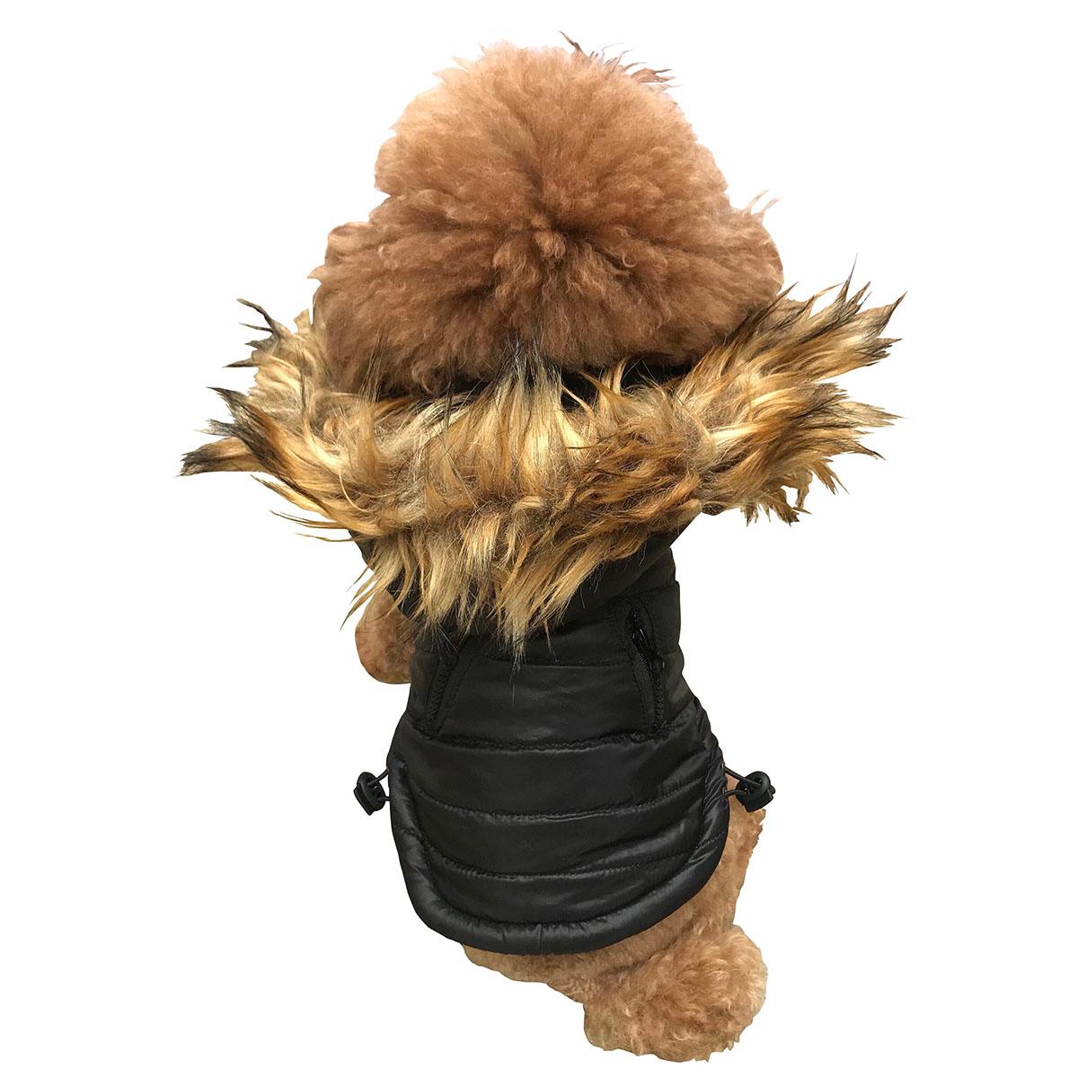 The Dog Squad Ski Bunny Puffer Dog Coat with Detachable Hood - Shiny Black