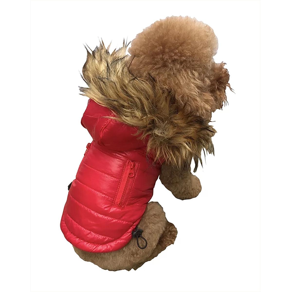 The Dog Squad Ski Bunny Puffer Dog Coat with Detachable Hood - Shiny Red