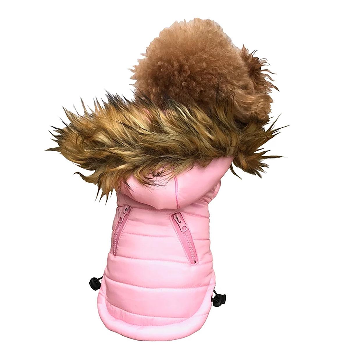The Dog Squad Ski Bunny Puffer Dog Coat with Detachable Hood - Pretty Pink