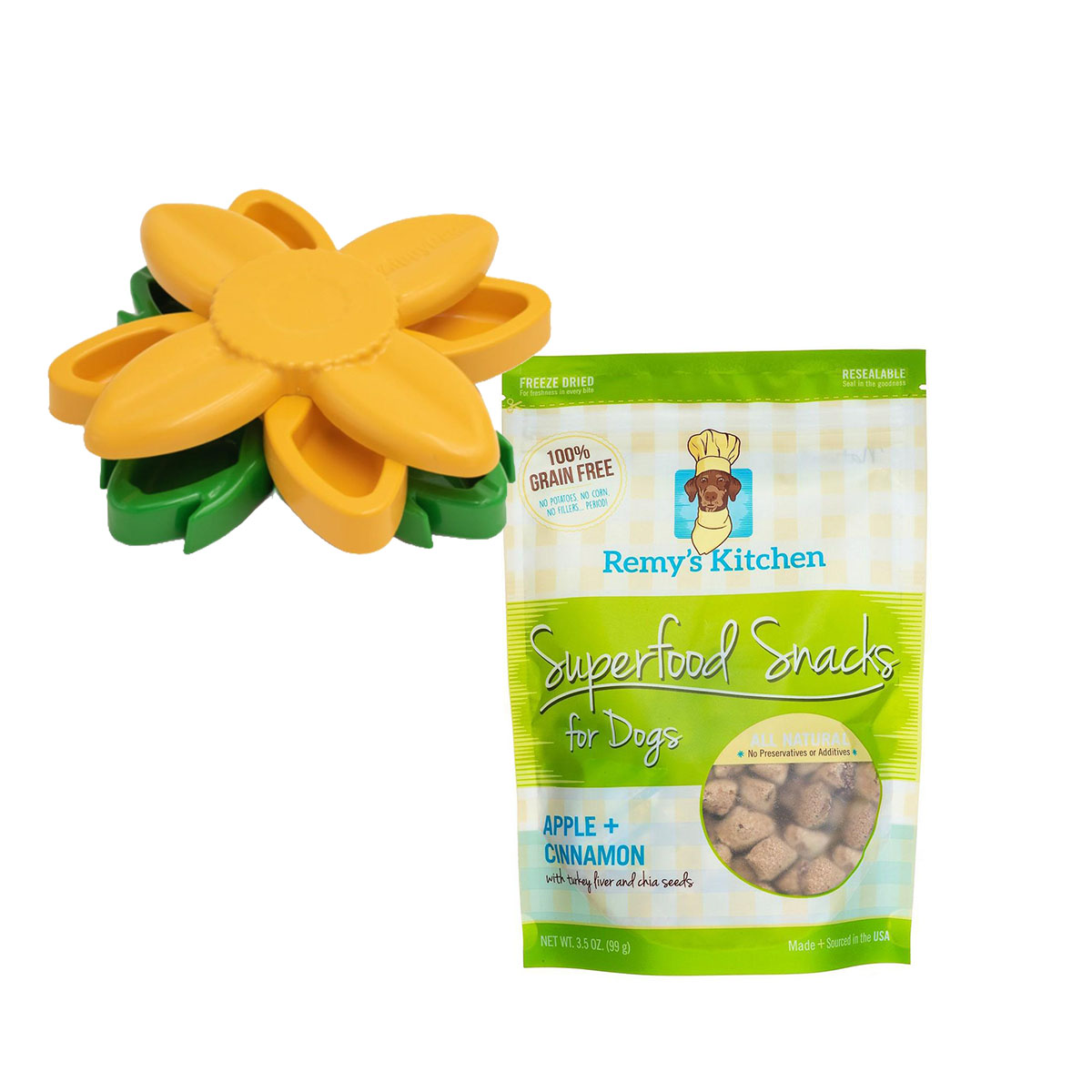 SmartyPaws Puzzler and Remy's Kitchen Superfood Treat Combo Bundle - Sunflower