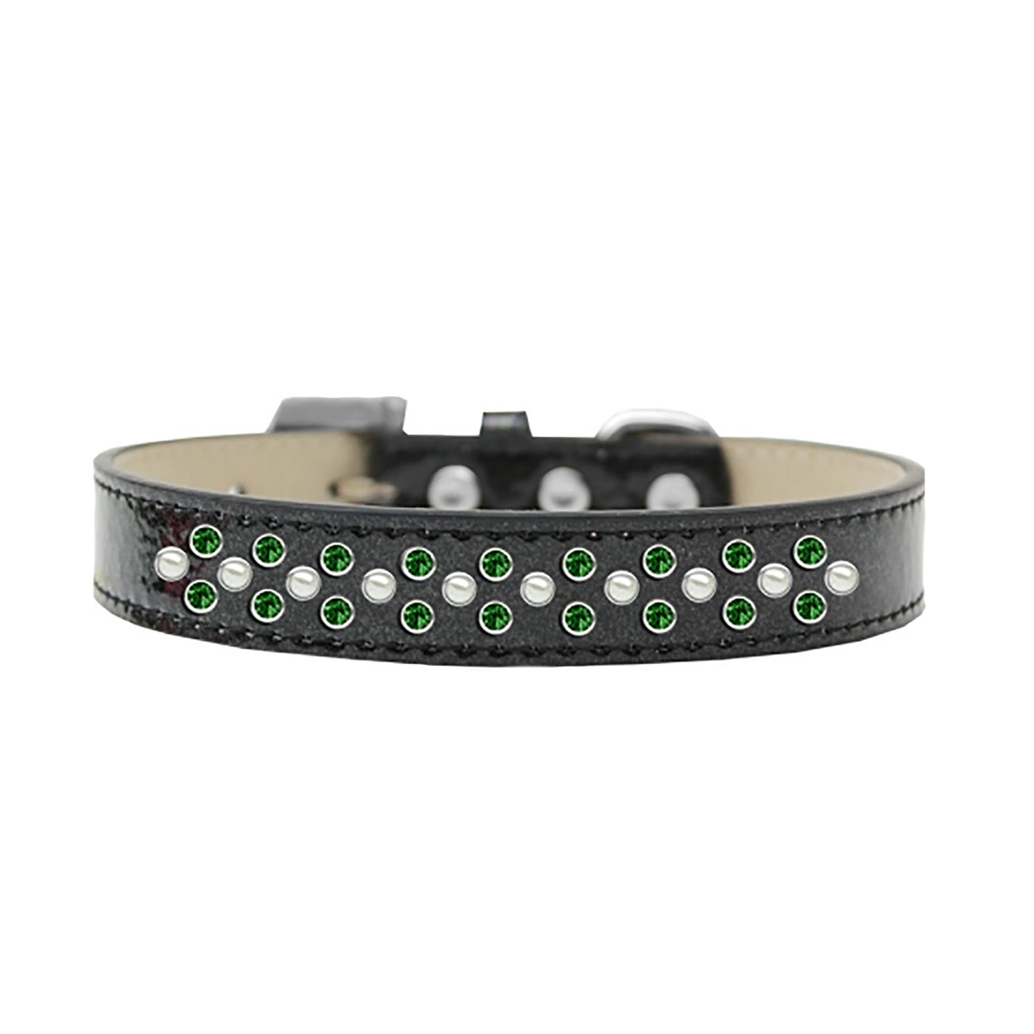 Sprinkles Ice Cream Dog Collar - Pearl and Green Crystals on Black