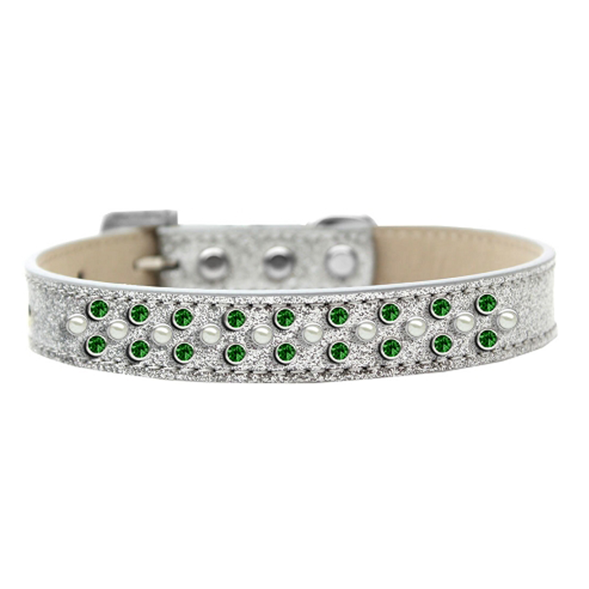 Sprinkles Ice Cream Dog Collar - Pearl and Green Crystals on Silver