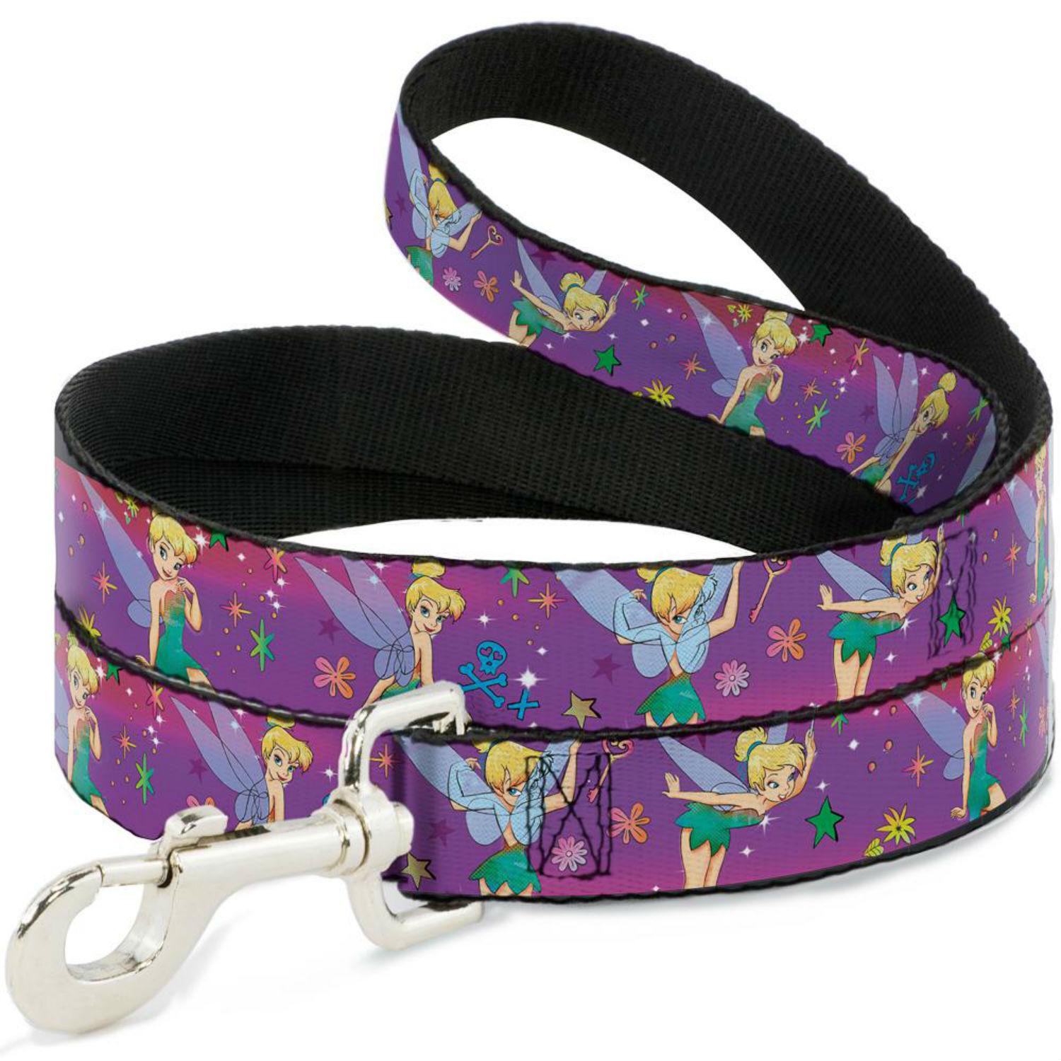 Tinkerbell Flower and Stars Dog Leash by Buckle-Down - Purple