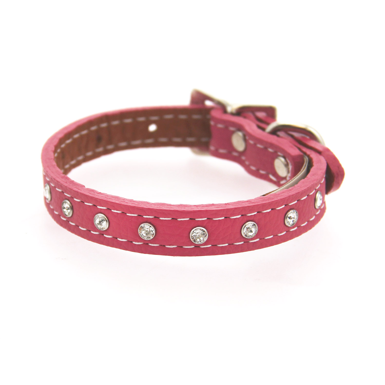 Auburn Leathercrafters Tuscan Crystallized Leather Dog Collar - Pink