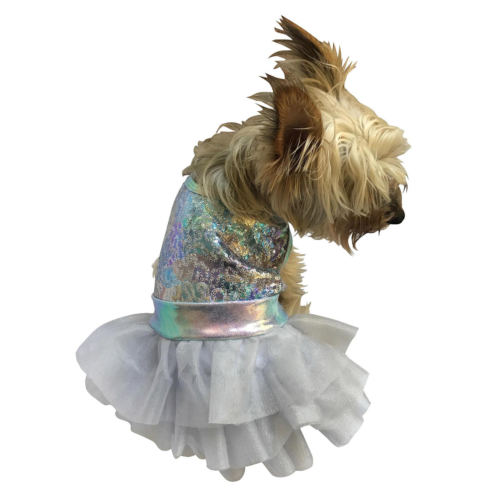 The Dog Squad Unicorn Fufu Tutu Iridescent Dog Dress - Rainbow Sequins