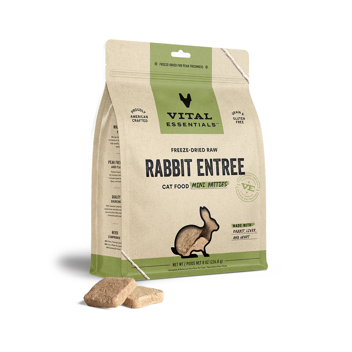 Vital Essentials Freeze-Dried Raw Rabbit Entree Mini Patties Cat Food