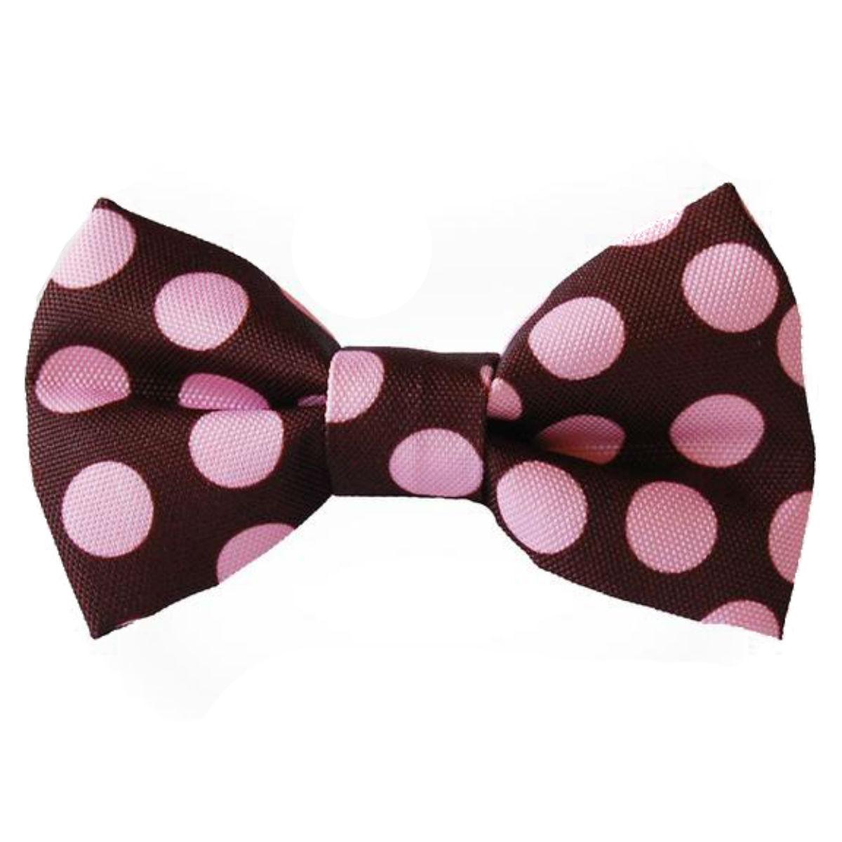 WaLk-e-Woo Bow Tie Dog Collar Attachment - Pink on Brown Dot