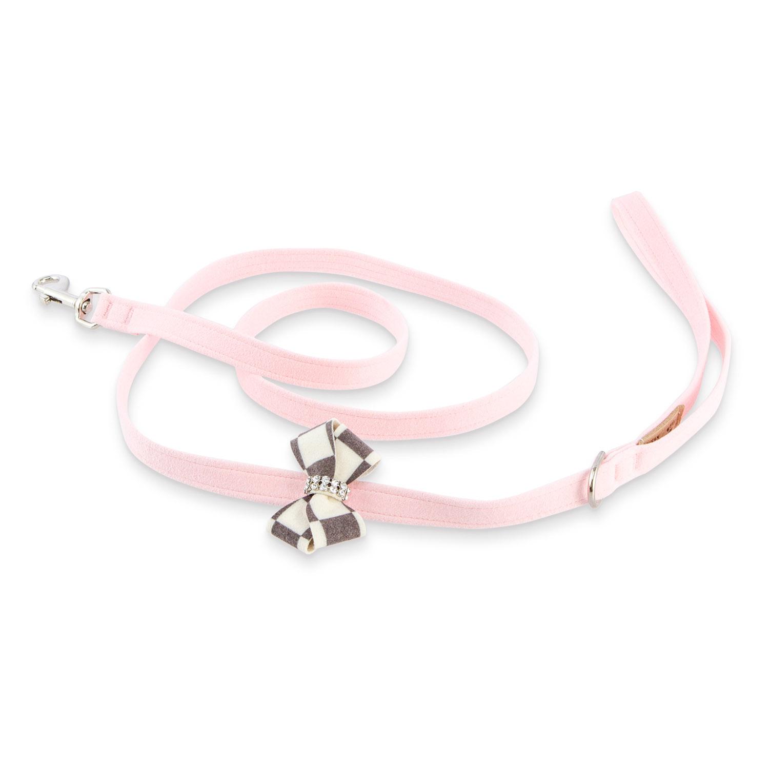 Susan Lanci Windsor Check Nouveau Bow Dog Leash - Puppy Pink