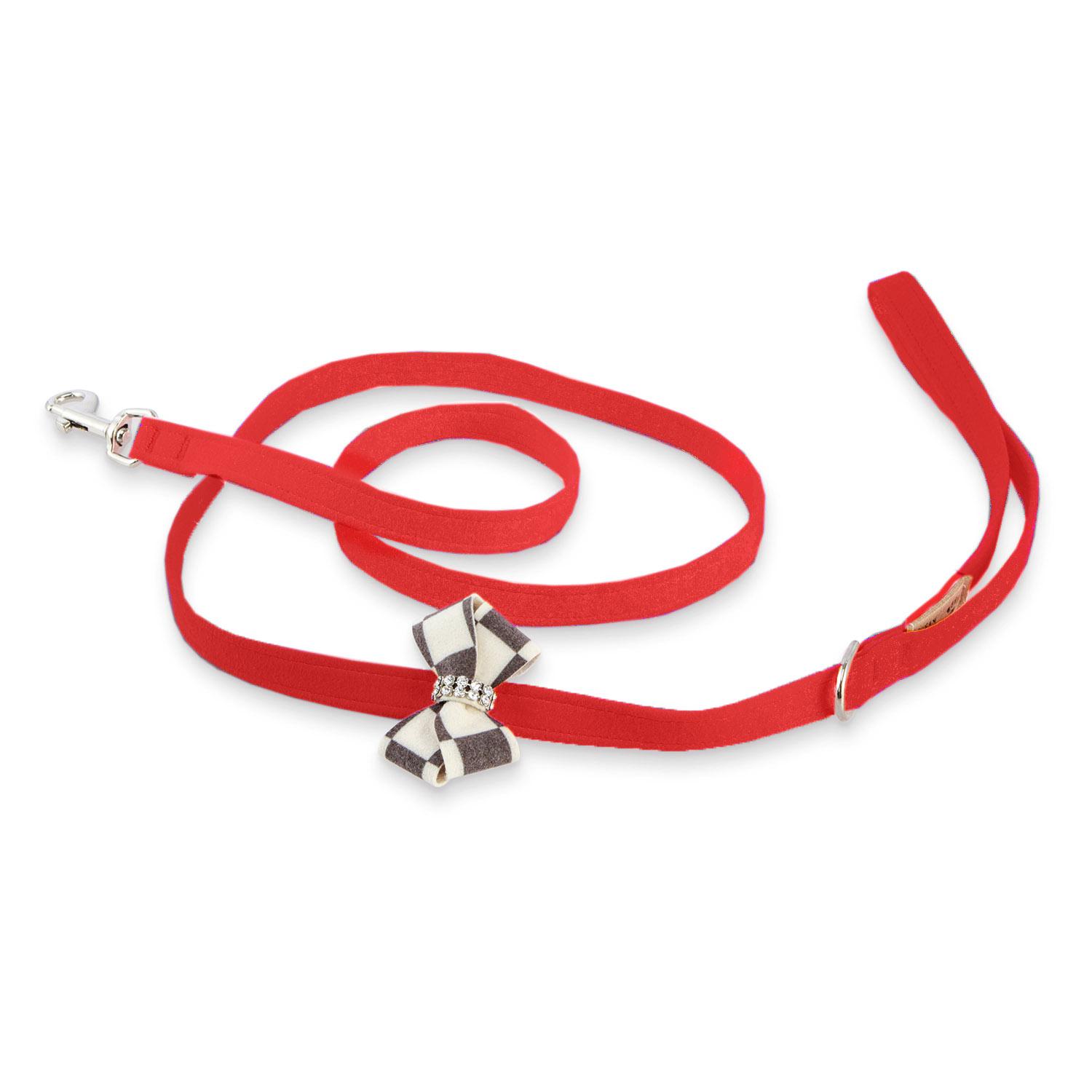 Susan Lanci Windsor Check Nouveau Bow Dog Leash - Red